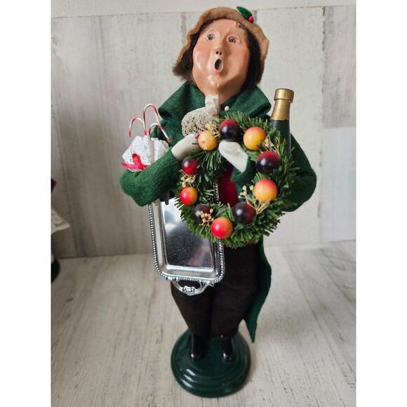 Byer's choice Victorian shopper male wine tray wreath candy cane Xmas decor - Picture 1 of 8